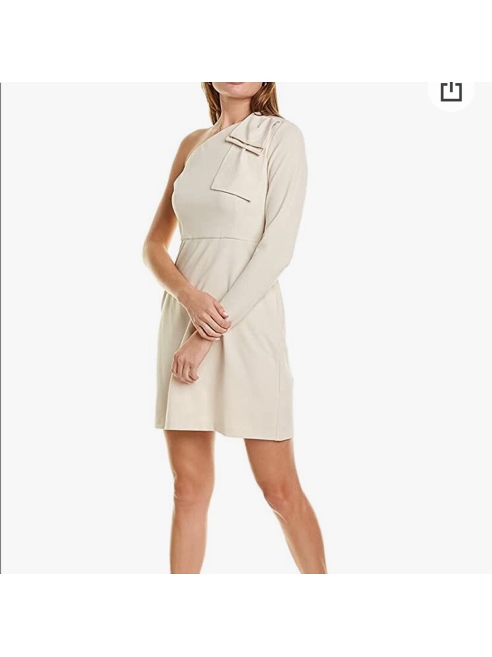 Donna Morgan One-Shoulder Mini Dress in Cream with Bow Accent